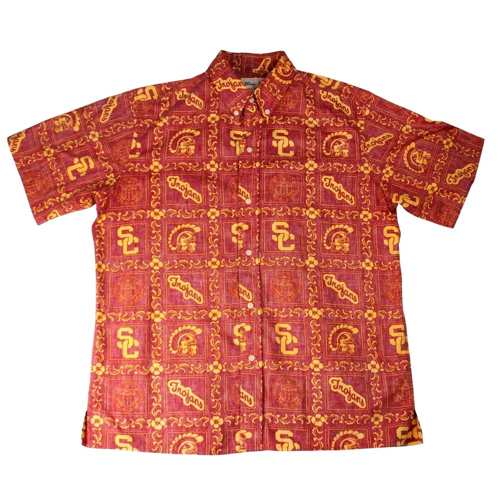 USC Trojans Reyn Spooner Mens Shirt L Red Reverse AOP Aloha Camp NCAA